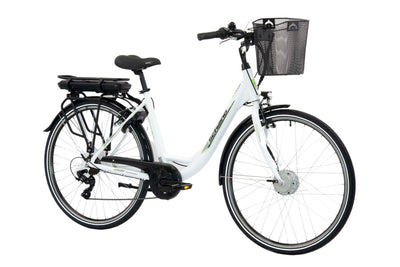F.lli Schiano E-Moon, E Bike für die Stadt 28 Zoll, 36V 13Ah Abnehmbarer Akku, Motor 250W 40Nm, City Ebike für Herren/Damen, Weiss, Korb