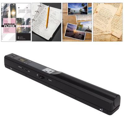 USB Handscanner, Wireless A4 Dokumentenscanner, 300 600 900DPI, JPEG und PDF Format, mit Speicherkarte, für Dokumente Fotos Zeitschriften(Schwarz)