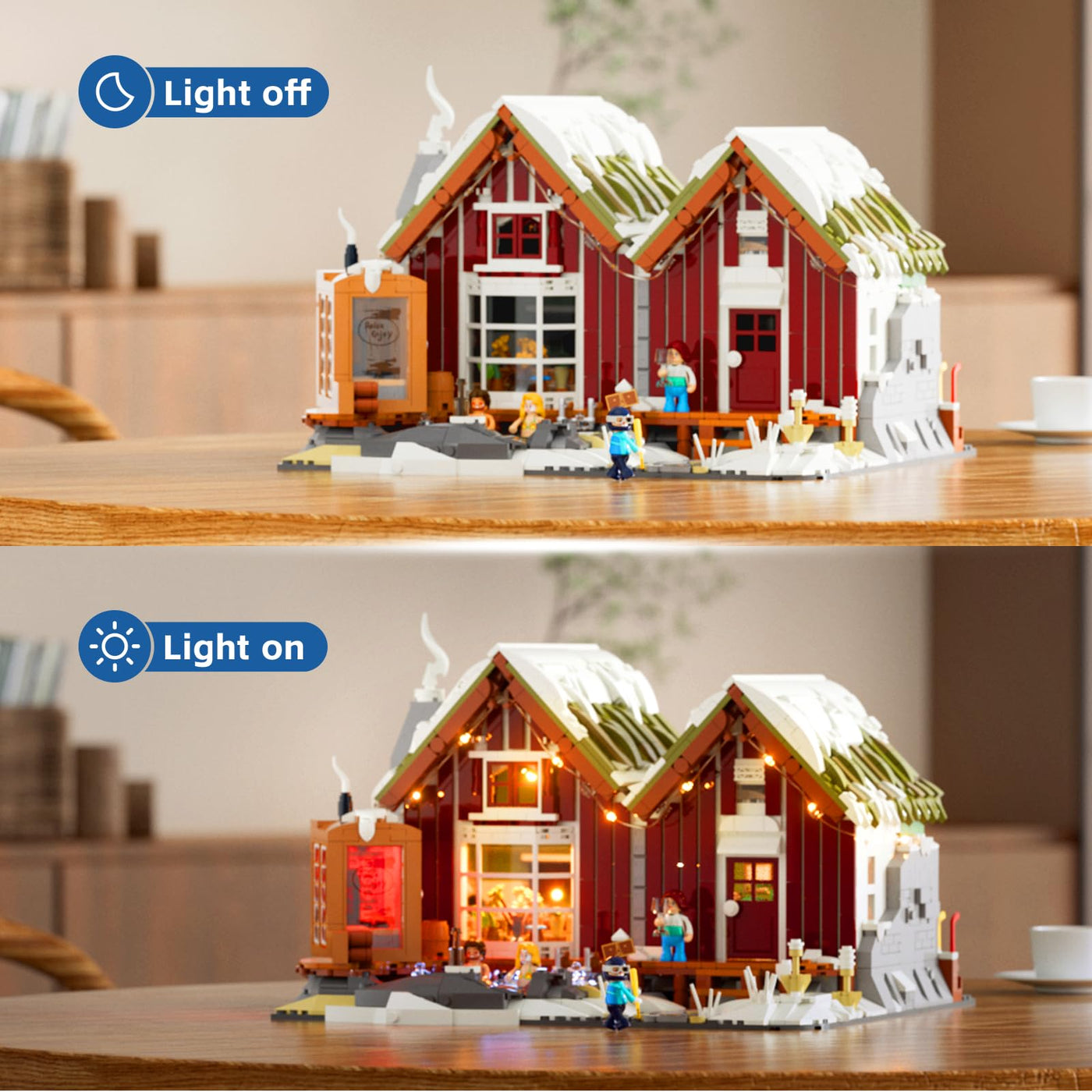 Lumibricks Island SPA-Hütte mit LED – 2235 Teile Winterbeleuchtung Nordisches Grasdach-Haus Set mit Sauna & Hot Spring, Teilbare Reihenhäuser, Immersive Nordische Kultur, Geschenk & Wohnungsdeko