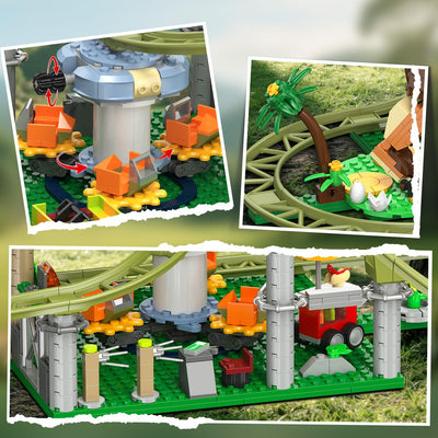 HOGOKIDS Dinosaurier Achterbahn Bausteine Spielzeug – 1222pcs Achterbahn Bauspielzeug mit 4 Dinosauriern, Geländewagen, Dinosauriermodellen, Geschenk für Erwachsene, Mädchen Jungen ab 8 Jahren