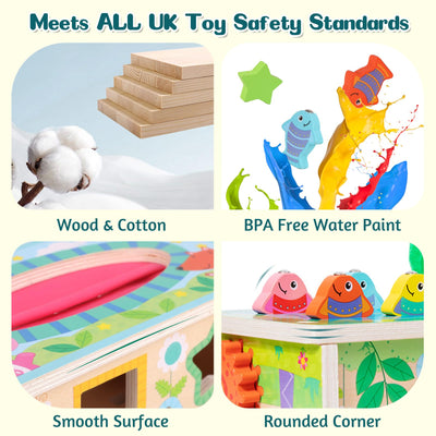 LZDMY Montessori Spielzeug Baby ab 6 Monate, 6-in-1 Tücherbox mit Knistertuch, Motorikwürfel Holzspielzeug 6-12 Monate Jungen Mädchen, Motorikspielzeug für Kinder 1-3, Baby Geschenk