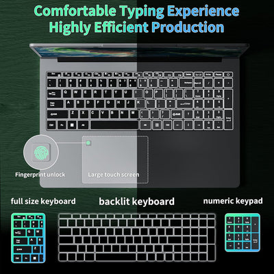 Fsjun17.3 Zoll Laptop, Celeron N5095 bis 2,9 GHz, 16GB RAM, 512GB SSD, FHD IPS, Fingerabdruck, Beleuchtete Tastatur, Mini HDMI, 3× USB 3.0 (Silber, 16+512GB)