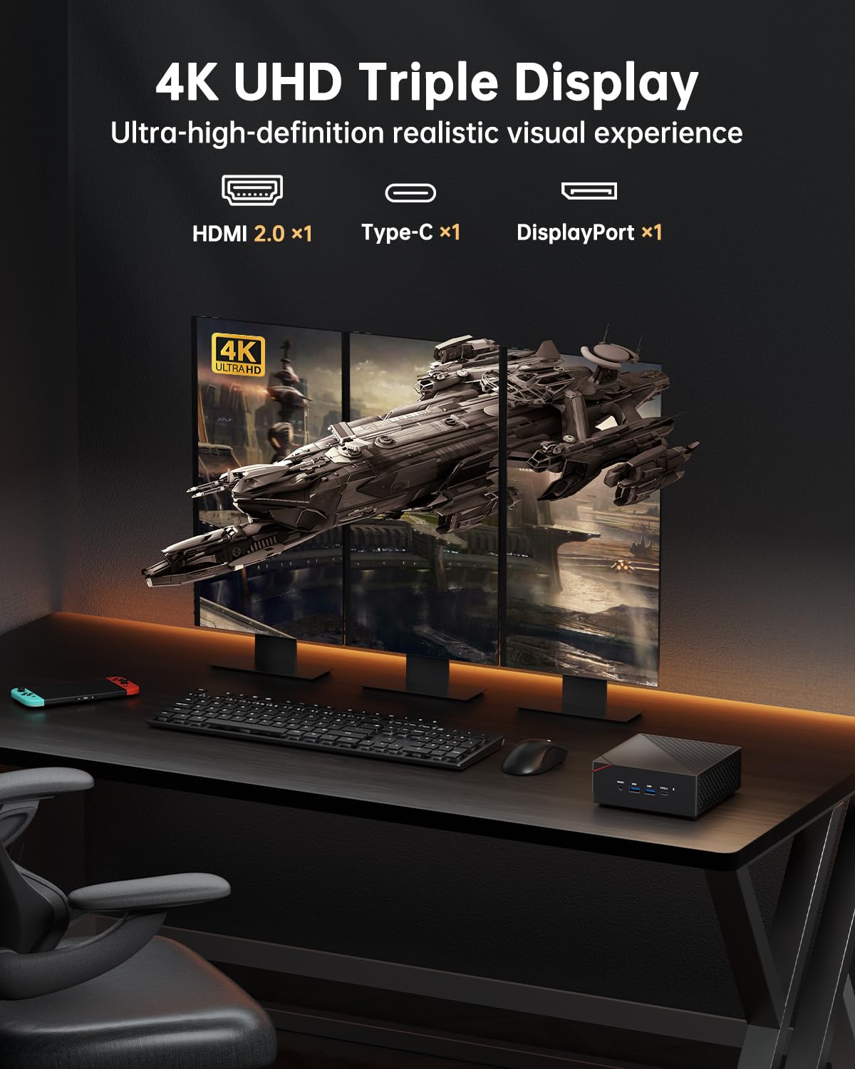 NiPoGi AM06 PRO Mini PC АMD Ryzen 7 5825U(8C/16T, bis zu 4,5 GHz), 16GB DDR4 512GB M.2 SSD Mini Desktop Computer WiFi 6, Dual LAN, DP/HDMI 2.0/Type-C 4K Triple Display Mini-PC mit VESA für Schule/Büro