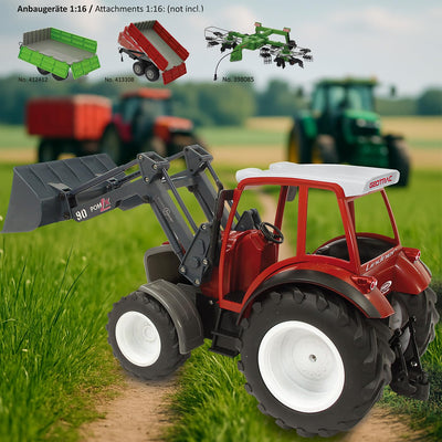 JAMARA 405050 Lindner Geotrac mit Frontlader 1:16 2,4GHz – realistischer Motorsound (abschaltbar), Rückfahrwarnsound, Hupe, 2 Radantrieb, helle LED‘s vorne, Blinker, Demofunktion, Rot