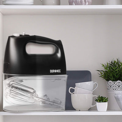 Duronic HM4 BK Handrührer, Mixer mit Rührbesen, Knethaken und Schneebesen, Handmixer mit Aufbewahrungsbox, 400W Handrührgerät, 5 Geschwindigkeitsstufen und Turbo, Kuchen mit Eiercreme-Food-Beater