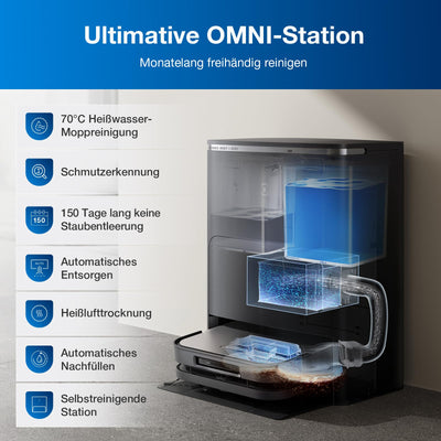 ECOVACS DEEBOT X5 PRO Omni, Saug- und Wischroboter, 12800 Pa, Anti-Verhedderung, TruEdge™ Adaptive Randreinigung, Wischen mit warmem Wasser bei 70 °C, intelligente AINA 2.0-Navigation