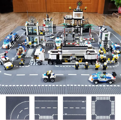 LEAFYIP 12 Platten Set Stadt Strassen Grundplatte, 25.5 * 25.5cm Städte Straßenplatten 100% Kompatibel mit Meisten Marken (4 Kurve/3 Gerade/1 Kreuzung/4 T-Kreuzung)