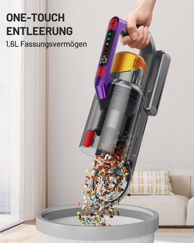 Kissof Akku Staubsauger, 45000Pa/550W/70 Mins Staubsauger Kabellos Mit Selbststehende Funktion, Anti-Tangle-Bodenbürste, Duftkarte, Hocheffizientes Hypa-Filtersystem für Hartböden Teppiche Tierhaare