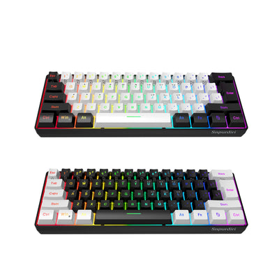 Snpurdiri 60% Percent Gaming Tastatur, Ergonomische Kleine Mini Gaming Tastatur, Silent Compact RGB Tastatur für Windows, PC, Laptop, Gaming (61 Tasten, Weiß-Schwarz)