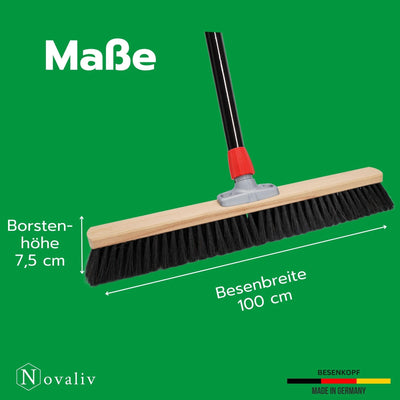 Novaliv Großer Besen Saalbesen 100 cm mit Stiel Borsten Kunstborsten Besen fein mit stiel Ideal als Werkstattbesen Hallenbesen Industriebesen Hausbesen Kehrbesen Zimmerbesen Haarbesen Besen groß