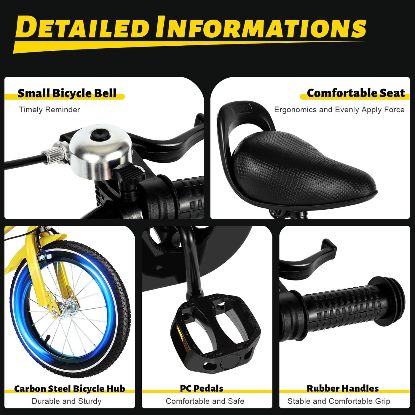 YyanLAK 14 Zoll Kinder Fahrrad, Kinderfahrrad Fahrrad Bike Mit Hilfsrad, Kids Mountainbike, Rad Bike Unisex, Einstellbare KissenhöHe 66-73cm, FüR MäDchen Jungen Bleu Pornografische (Gelb)