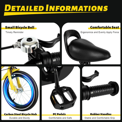 YyanLAK 14 Zoll Kinder Fahrrad, Kinderfahrrad Fahrrad Bike Mit Hilfsrad, Kids Mountainbike, Rad Bike Unisex, Einstellbare KissenhöHe 66-73cm, FüR MäDchen Jungen Bleu Pornografische (Gelb)