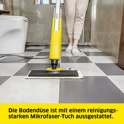 Kärcher Dampfreiniger SC 2 Upright EasyFix, Aufheizzeit: 30 s, Flächenleistung: ca. 50 m², Tank: 0,4 l, Heizleistung: 1600 W, mit Bodendüse EasyFix, Mikrofaser-Bodentuch und Entkalkungskartusche