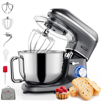 Fentic Küchenmaschine - 2000W - Edelstahl Rührschüssel (6,2 L) - Knetmaschine mit Rührhaken, Knethaken, Schlagbesen und Spritzschutz - Inkl. Schutzhülle und zusätzlichem Zubehör - Anthrazit