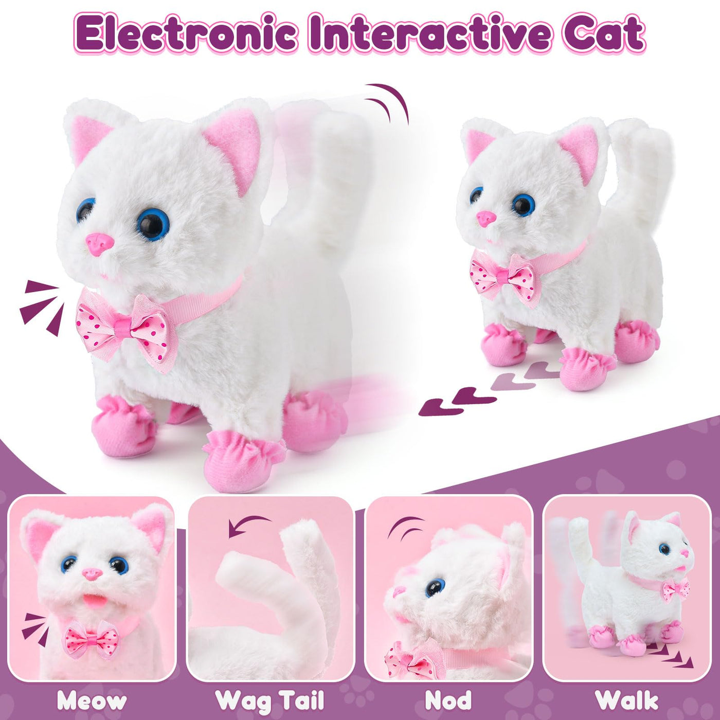 Tacobear Katzen Spielzeug Kinder 2 3 4 Jahre Kuscheltier Spielzeug Interaktives Haustier mit Elektronisch Plüsch Katze & Puppenwagen & Friseur Set Fütterung Zubehör Geschenke für Mädchen 3 4 5 6 Jahre
