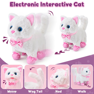 Tacobear Katzen Spielzeug Kinder 2 3 4 Jahre Kuscheltier Spielzeug Interaktives Haustier mit Elektronisch Plüsch Katze & Puppenwagen & Friseur Set Fütterung Zubehör Geschenke für Mädchen 3 4 5 6 Jahre