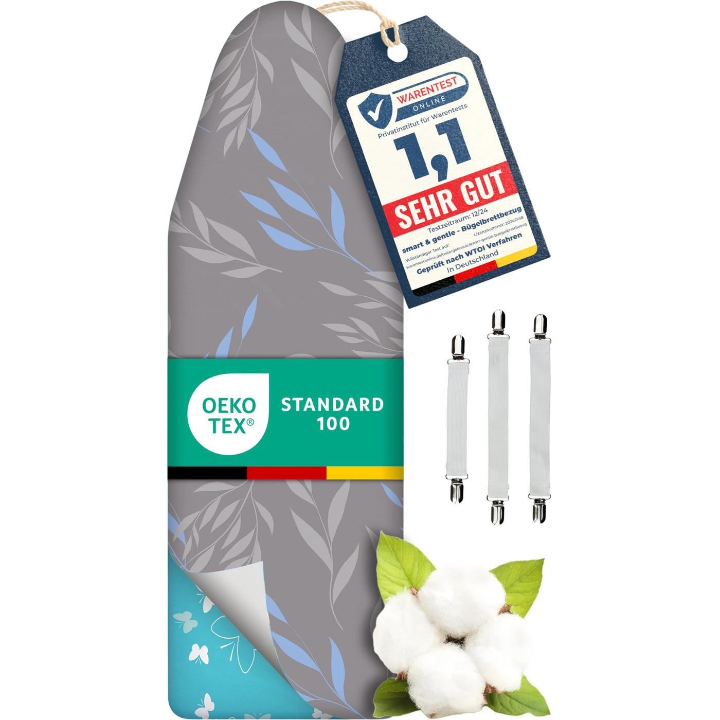 Super Soft 5 Schichten Turbo-Bügelbrettbezug 120x45, Made in Germany, ÖKOTEX Baumwoll-Polsterung, schneller mit Thermoreflexion, 5 Größen, EasyFit+Spanner, XL Fläche 120-125x38-45cm