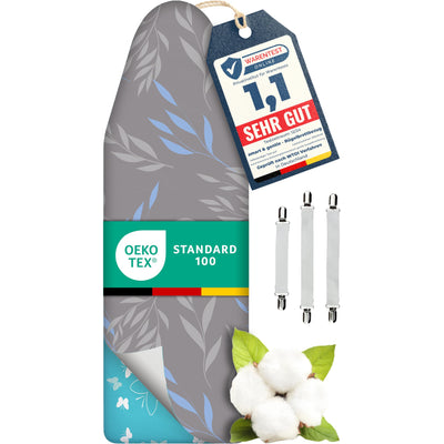 Super Soft 5 Schichten Turbo-Bügelbrettbezug 120x45, Made in Germany, ÖKOTEX Baumwoll-Polsterung, schneller mit Thermoreflexion, 5 Größen, EasyFit+Spanner, XL Fläche 120-125x38-45cm