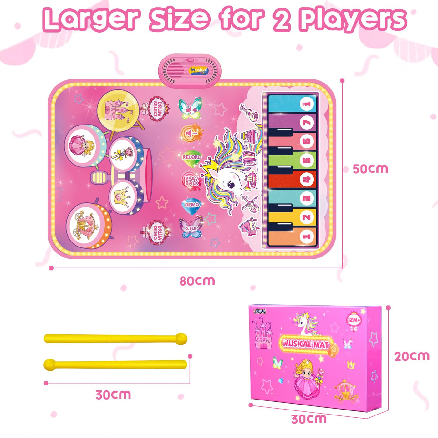 Lobyoh Baby Spielzeug 1 Jähr, 2-in-1-Musikmatte Piano Matte für Kleinkinder, Trommelspielzeug, Prinzessin Geschenke für Mädchen 1 2 3 4 5 Jahren