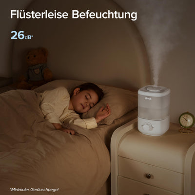 LEVOIT 2,5L Mini Luftbefeuchter bis 25H für Schlafzimmer Kinderzimmer, 26dB leise Top-Fill Humidifier für Baby Pflanzen, Raumbefeuchter mit 360° drehbarer Düse, automatische Abschaltung