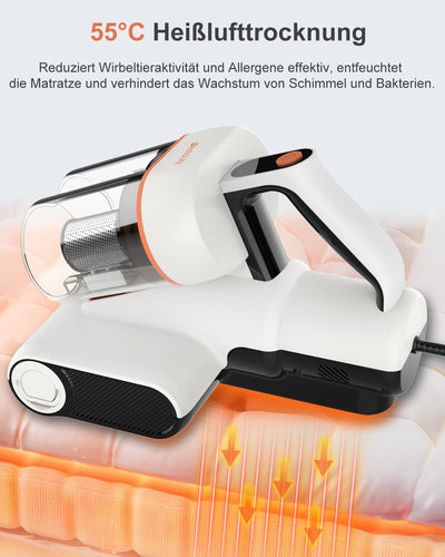 Bestauty Milbensauger für Matratzen, 2 Stufen starken Saugens 7-16 kPa Milbenstaubsauger 500W mit UV-Licht, 55°C Heißlufttrocknung, entfernt 99,9% Bakterien, Allergene, Staub-Milben für Betten,Sofas