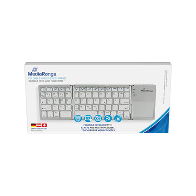 MediaRange kompakte Funk-Tastatur mit 63 Tasten und Touchpad, QWERTZ (DE/AT/CH) Tastaturbelegung, silber
