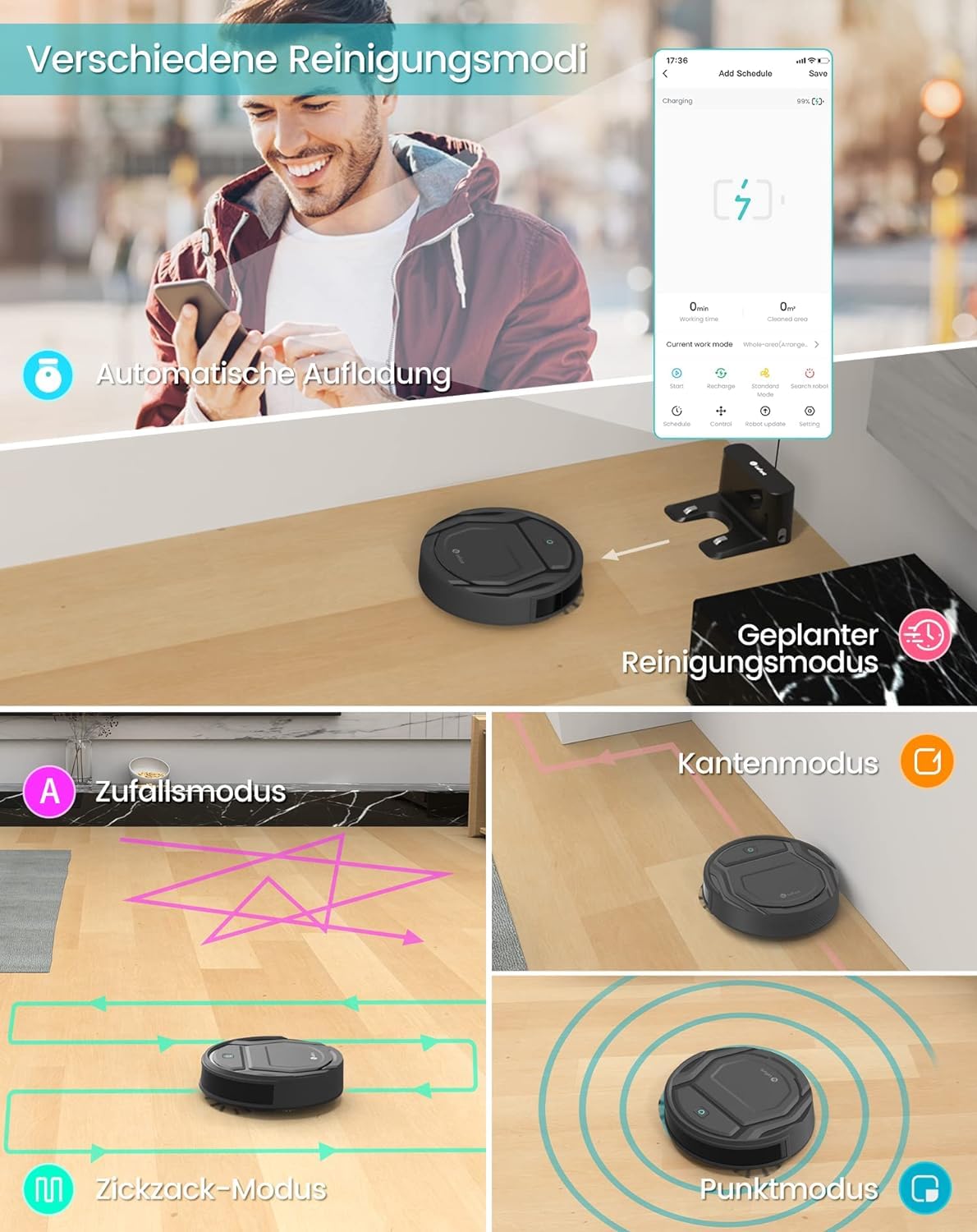 LEFANT 210PG Saugroboter mit 2200 Pa,WLAN Roboterstaubsauger Kompatibel mit Alexa und APP-Steuerung,120 Min Laufzeit, Staubsauger Roboter optimiert für Teppich Tierhaare Hartböden mit Ladestation