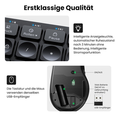 UGREEN Bluetooth Tastatur Maus Set kabellos (Bluetooth 5.0+2.4G) mit Shortcut-Tasten, Funktastatur mit Maus 4000 DPI für Windows/macOS/Linux/Android-Deutsches Layout