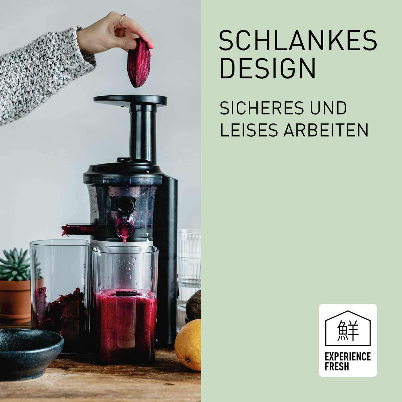 Panasonic MJ-L500S Slow Juicer / Entsafter / 2 Einsätze für Säfte & tiefgefrorene Zutaten / Frozen Joghurt / Silber