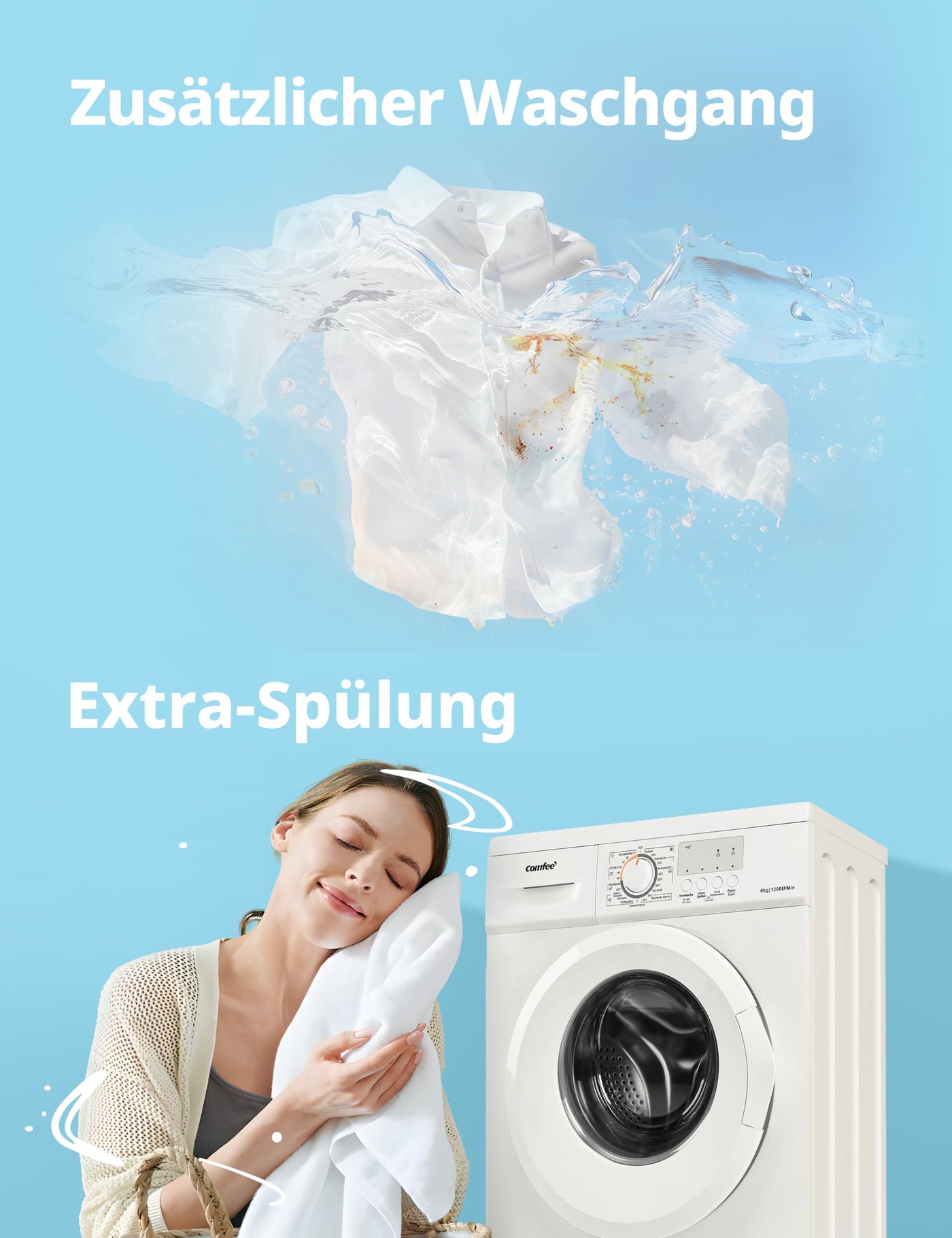 Comfee CFEW70-124 Waschmaschine / 7KG / Slim Line / D / 1200 U/min / Trommelreinigung / 15min-30min-45min Schnellwaschgang