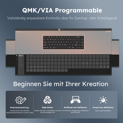 RK ROYAL KLUDGE R65 Mechanische Tastatur 60 Prozent mit Knopf, Gasket Gaming Tastatur Kabellos Bluetooth/2.4G/USB-C RGB PBT Tastenkappen QWERTZ QMK/VIA, Hot Swap Linearer Creamy Switches