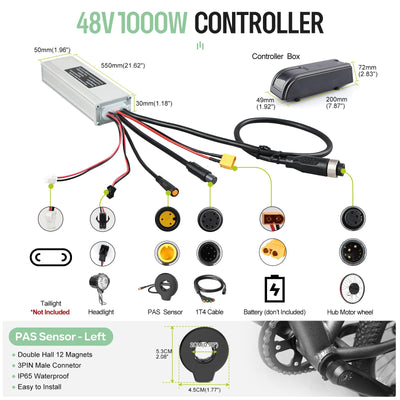 Varstrom 48V1000W E-Bike Umbausatz Hinterradmotor 27,5 Zoll mit EKD01 Mehrsprachig Display für Hinterrad Brushless Gearless Nabenmotor, Integrierte Controller, PAS Sensor