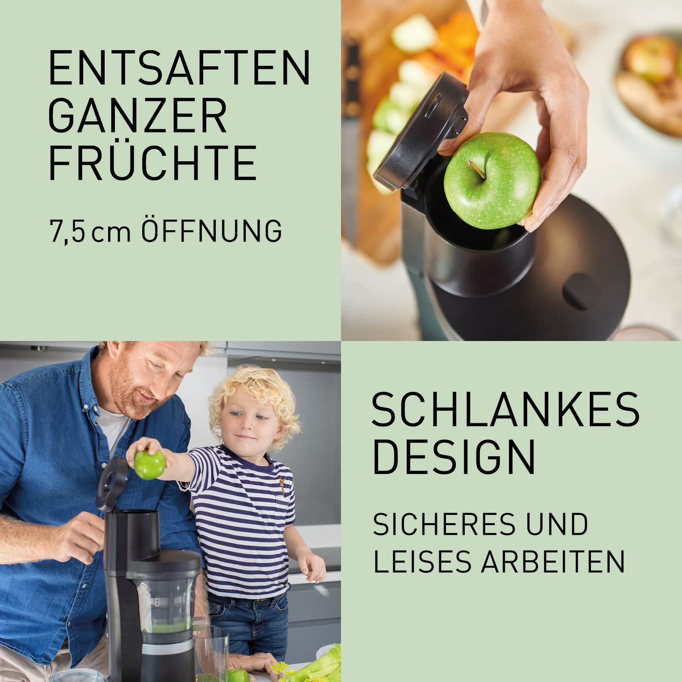 Panasonic Slow Juicer MJ-L700KXE, elektrische Fruchtpresse, Entsaften von ganzen Früchten und Gemüse, 75-mm Öffnung, schlankes Design, sicher und praktisch, Schwarz, Mattschwarz