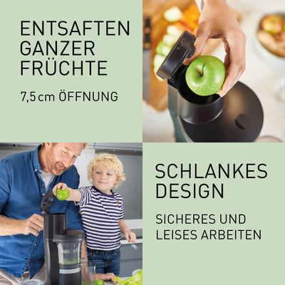 Panasonic Slow Juicer MJ-L700KXE, elektrische Fruchtpresse, Entsaften von ganzen Früchten und Gemüse, 75-mm Öffnung, schlankes Design, sicher und praktisch, Schwarz, Mattschwarz