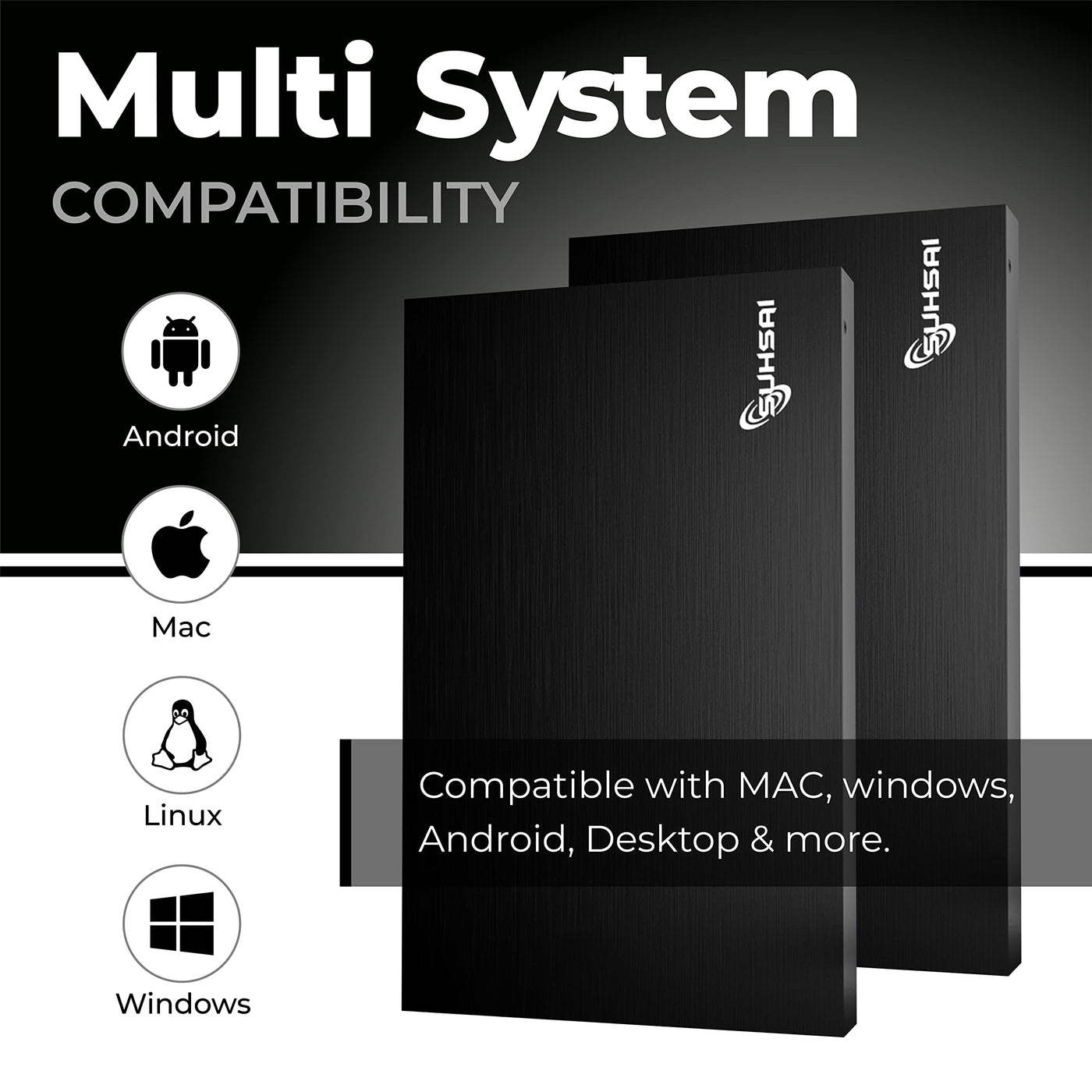 SUHSAI 500 GB tragbare Externe Festplatte, Pocket Backup HDD, 2,5 Zoll Externe Datenspeicher-Festplatte, USB 3.0-Festplatte, kompatibel für Gaming-PC, Mac, Laptop, Xbox, Xbox One – Schwarz