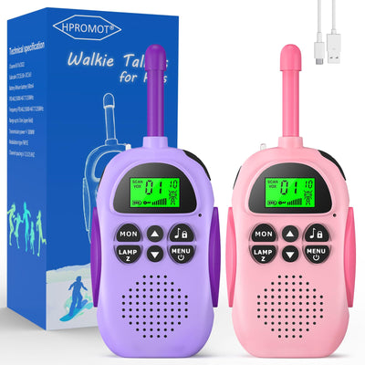 Walkie Talkie Kinder,HPROMOT 2 Pack Aufladbar Walkie Talkies, 16-Kanal Kinder Spielzeug für Jungen Mädchen, Abenteuer im Freien Outdoor Camping Wandern