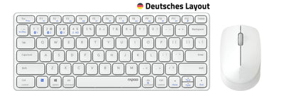 Rapoo 9600M kabelloses Tastatur-Maus Set Wireless Deskset 1300 DPI Sensor wiederaufladbarer Akku flaches Aluminium Design DE-Layout QWERTZ PC & Mac - weiß