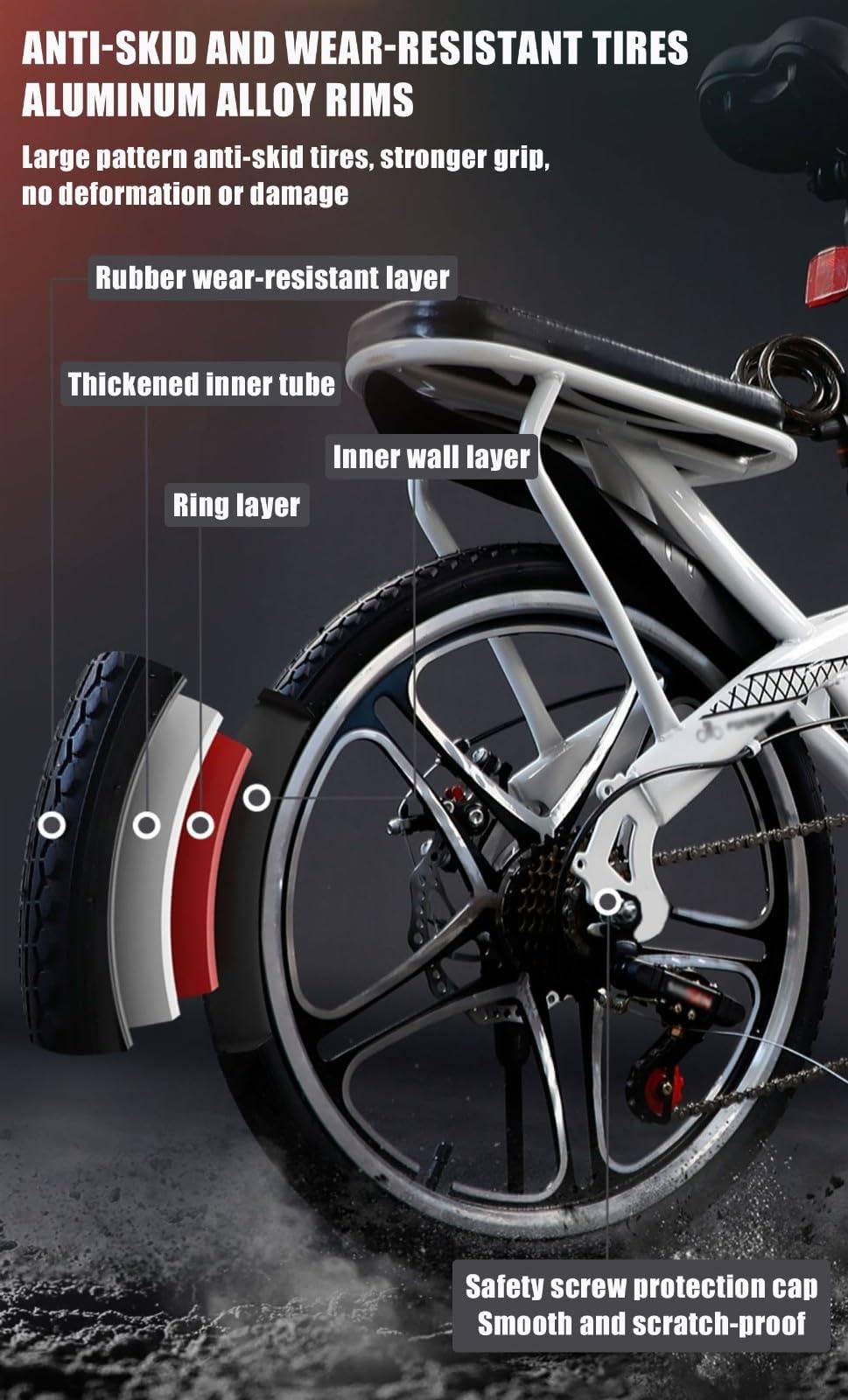 Wasd3Pods 16" 20" 22" Mountainbike, Klapp-Mountainbike Aus Kohlenstoffstahl, Mit Doppelscheibenbremse, 7-Gang-MTB-Fahrrad, Höhenverstellbar, Für Männer Und Frauen,Black-16