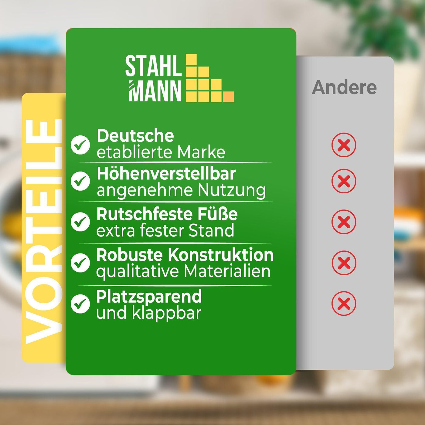 STAHLMANN ® Bügelbrett [110x30 Bügelfäche ] mit rutschfesten Füßen – robuster Bügeltisch – extra stabiles Bügelbrett [Made IN EU] – Tischbügelbrett