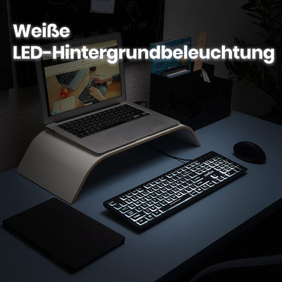Perixx Periboard-317, Kabelgebundene Tastatur mit weißer LED Hintergrundbeleuchtung, Große Druckbuchstaben, Vollformat, Deutsches QWERTZ Layout