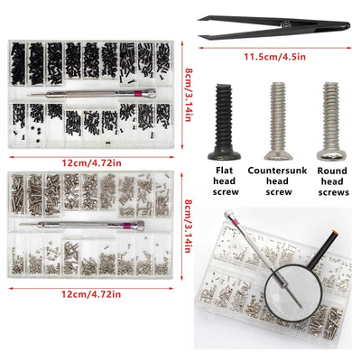 1000 Stück Kleine Schrauben Sortiment Kit, M1.2 M1.4 M2 Winzige Mikroschrauben Set, Uhrenbrille Computer Ersatzschrauben, Winzige Reparaturschrauben Set mit Schraubendreher Pinzette, Silber Schwarz
