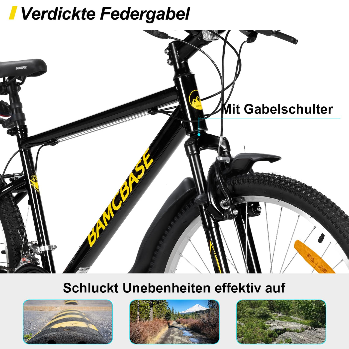 HILAND 26 Zoll Mountainbike, 18 Gang MTB für Männer Frauen, Erwachsenen Mountainbike mit V-Bremsen, Schwarz