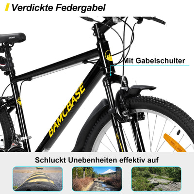 HILAND 26 Zoll Mountainbike, 18 Gang MTB für Männer Frauen, Erwachsenen Mountainbike mit V-Bremsen, Schwarz