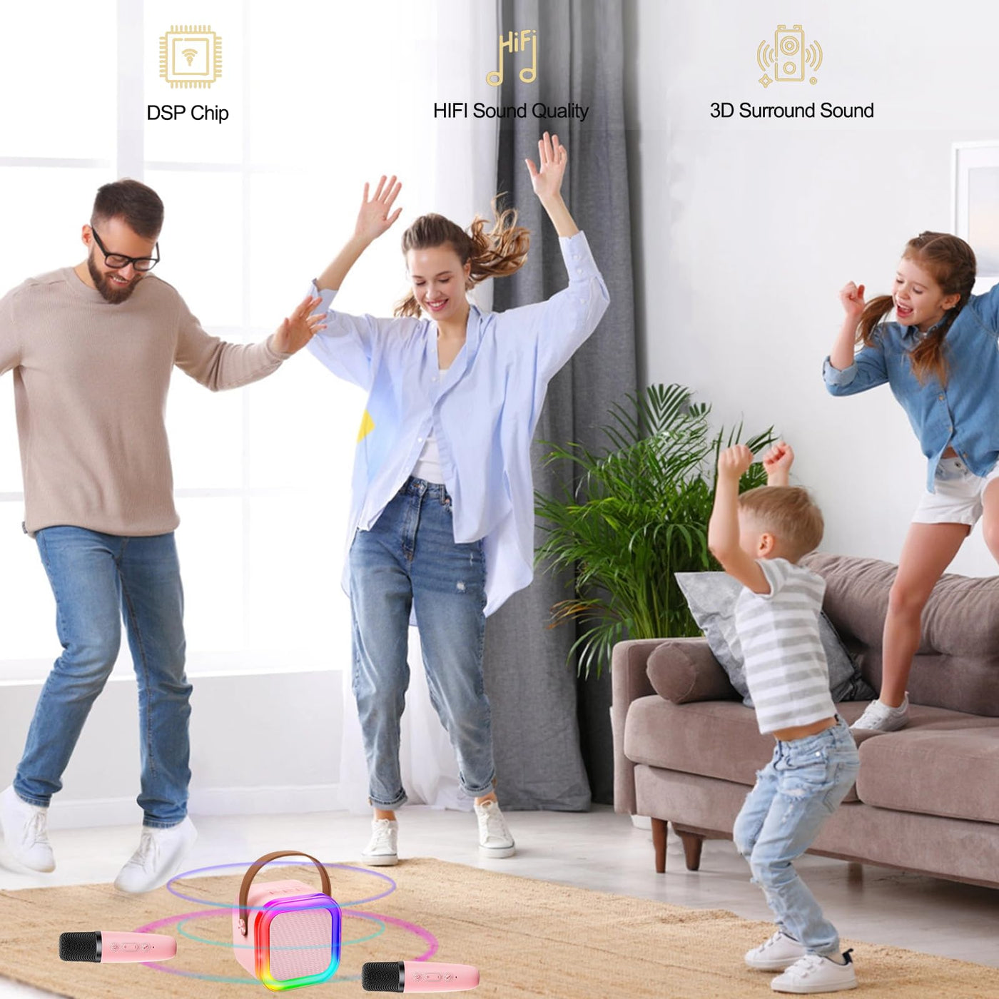 Karaoke Maschine Kinder, Karaoke Anlage mit 2 Mikrofonen, ideal für Duette, Partys oder Familienabende, Geschenk & Spielzeug für Mädchen 4–12 Jahre