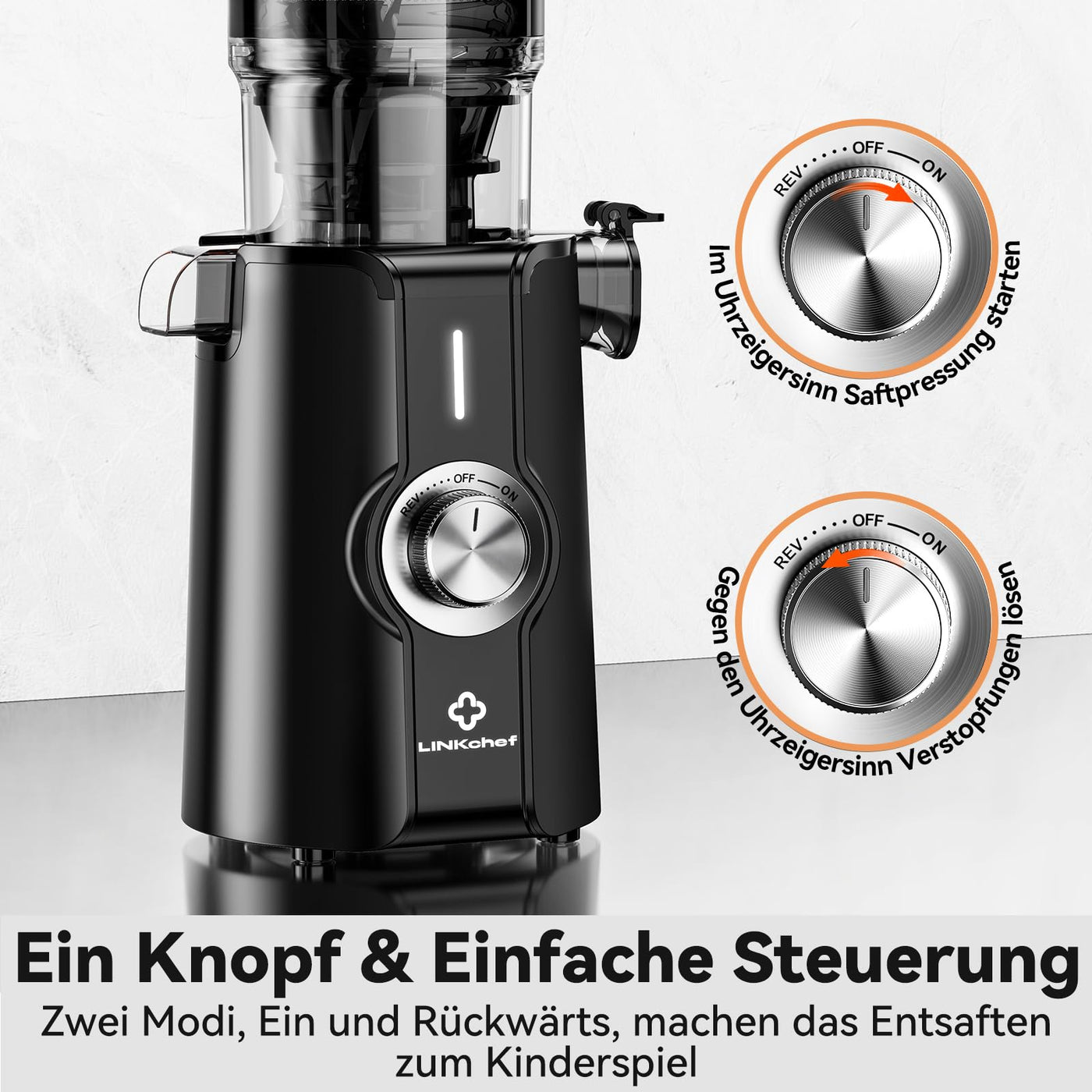 LINKChef Schnellreinigungs Entsafter, NO-Prep Entsafter Gemüse und Obst, Blitzreiniger Saftpresse Slow Juicer Testsieger mit Einfacher Installation, BPA Frei, 115mm, 1.2L, 200w Hellgrün