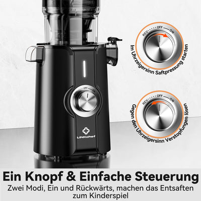 LINKChef Schnellreinigungs Entsafter, NO-Prep Entsafter Gemüse und Obst, Blitzreiniger Saftpresse Slow Juicer Testsieger mit Einfacher Installation, BPA Frei, 115mm, 1.2L, 200w Hellgrün