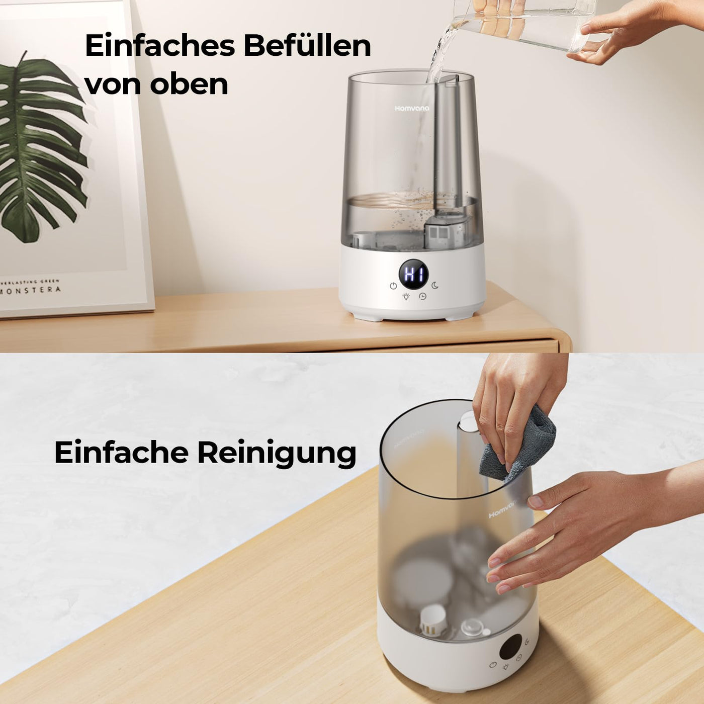 Homvana Luftbefeuchter Schlafzimmer Top-Fill, 3.6L 360°Cool Mist 34H Dauerhaft, Ruhig 16dB (SilentSpary Tech) Klein, Kinderzimmer Baby, BPA Free, Aromadiffusor für Pflanzen 7-Color Night Light
