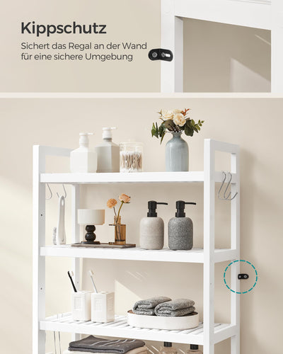 SONGMICS Toilettenregal, Badezimmerregal, 4-stöckiges Badregal, verstellbare Ablagen, platzsparend, geeignet für die meisten Toiletten, wolkenweiß BTS041W01