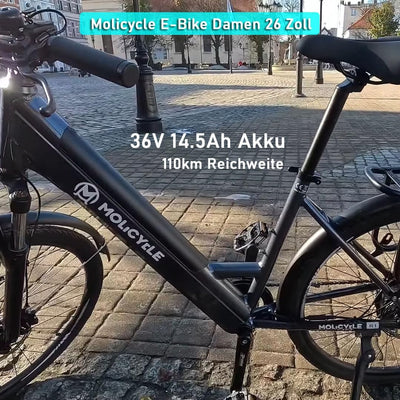 Molicycle R1 E Bike Damen 26 Zoll Elektrofahrräder Trekking/City Fahrrad mit 36V 14.5Ah Wechselakku, Reichweite bis zu 110Km, 250W Motor, EU-konformes Ebike mit App