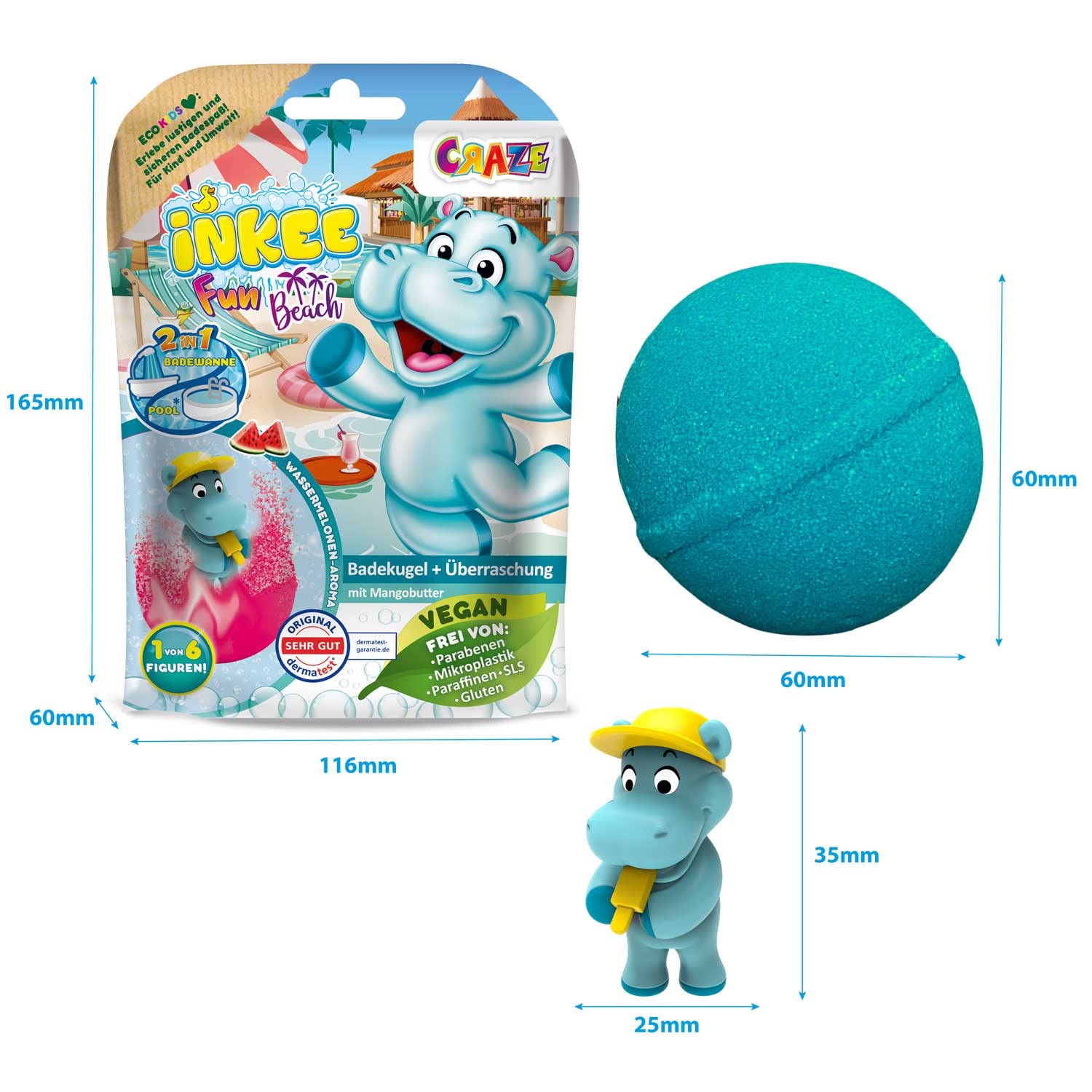 badekugel mit spielzeug INKEE FUN BEACH | Badekugel Kinder mit Überraschung, Badebombe Kinder